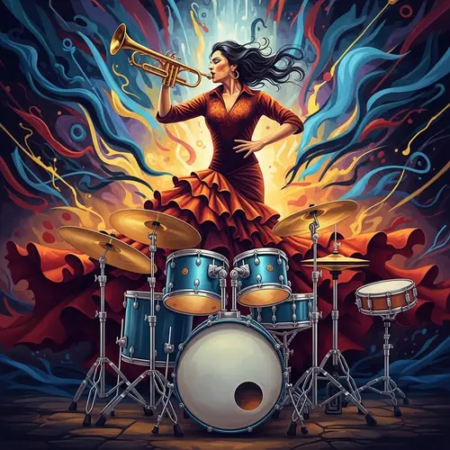Vibrant Flamenco Dancer with Trumpet Art