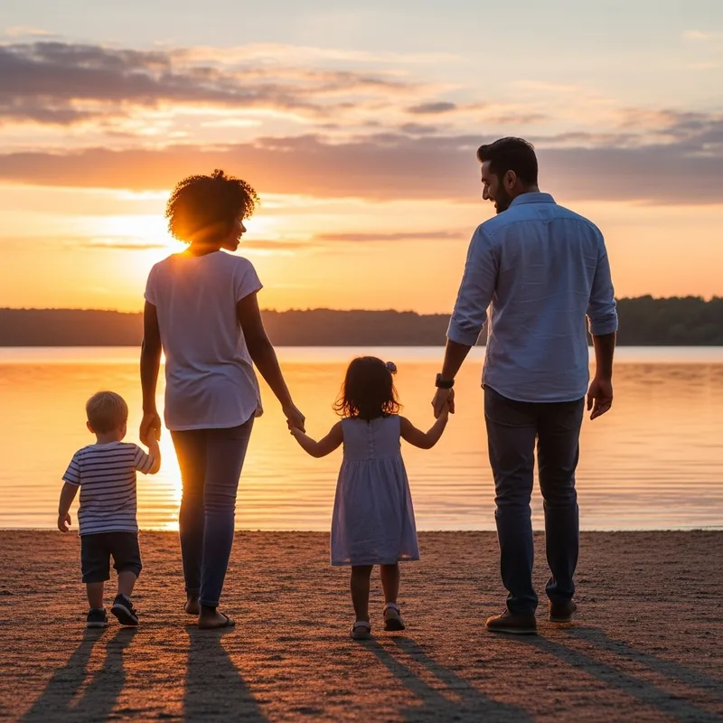 Family Day Out: Children Returning from the Lake