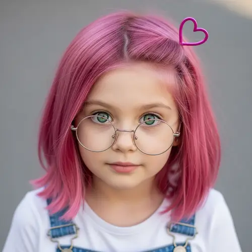 Girl with Green Eyes Wearing Glasses & Heart-Shaped Hairpin