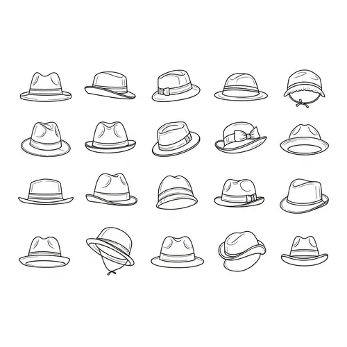 Linear Style Illustrations of Twenty Hats | Minimalist Design