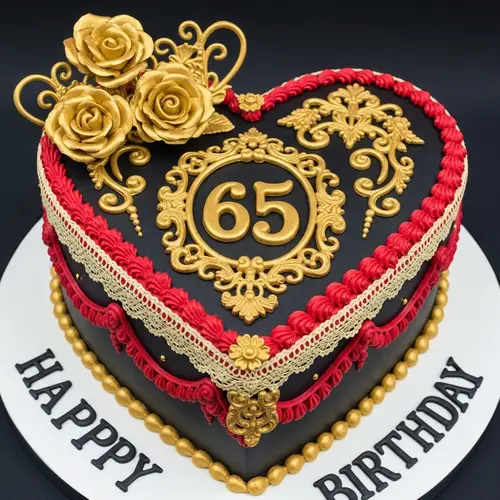Elegant Heart-Shaped Cake for 65th Birthday