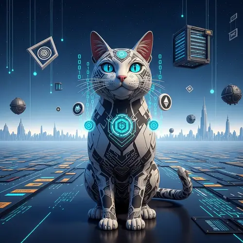 Futuristic Web3-inspired Cat in Vibrant Metaverse