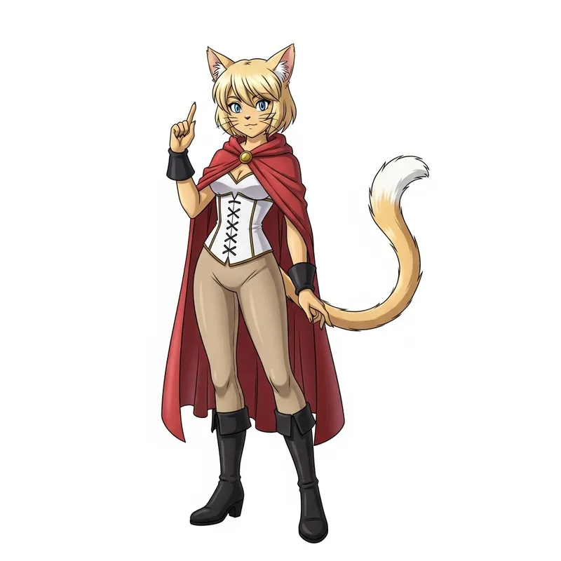 Energetic Cat-Girl Character in Classic Anime Style