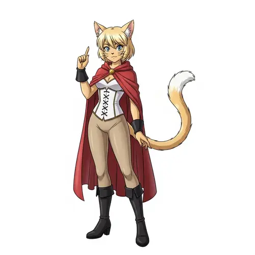 Energetic Cat-Girl Character in Classic Anime Style