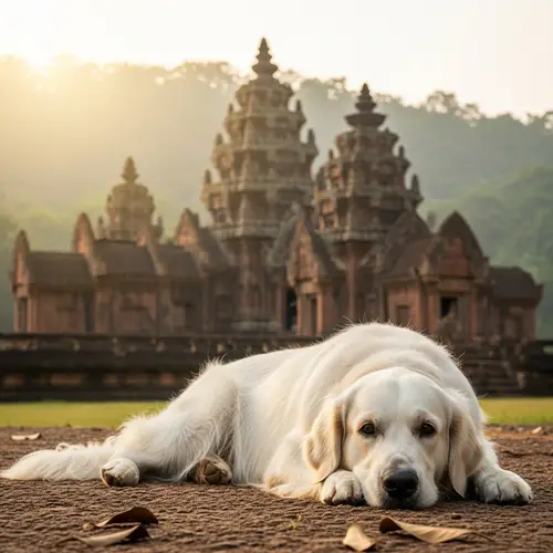 White Golden Retriever at Dzeren Dra Temple - Relaxing Moments