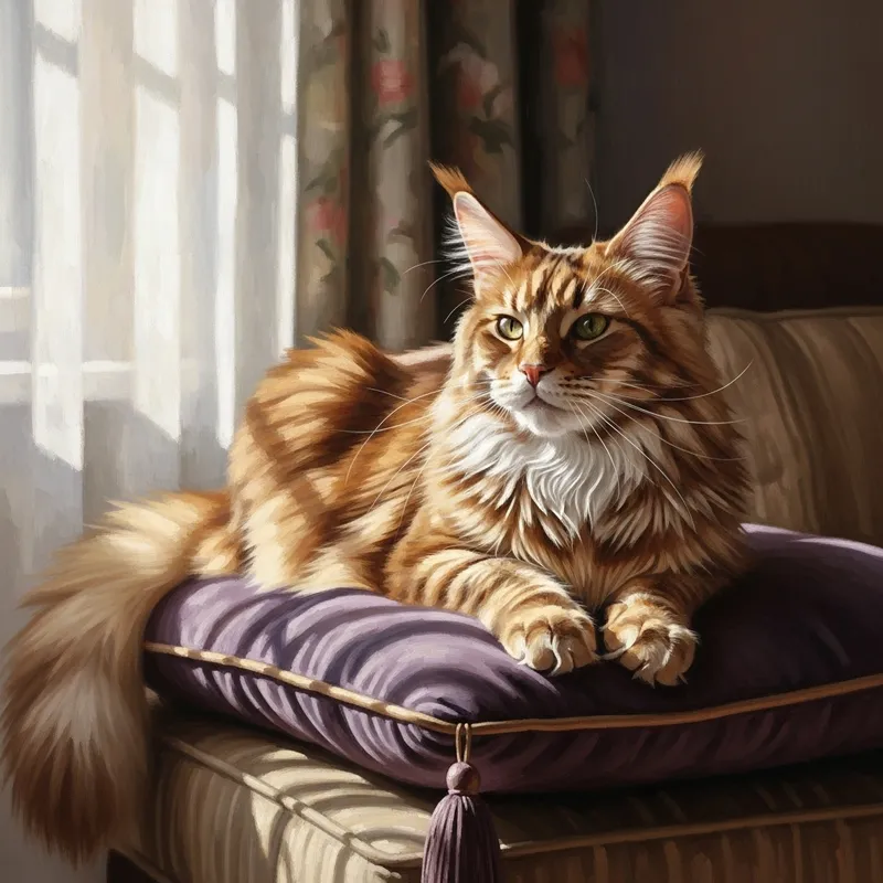 Regal Maine Coon Cat in Sun-Dappled Serenity