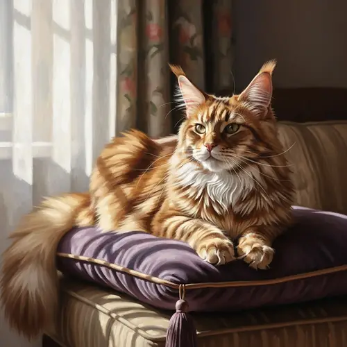 Regal Maine Coon Cat in Sun-Dappled Serenity