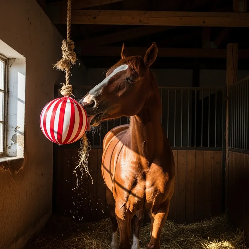 Horse Licking Sweet Candy in Stable