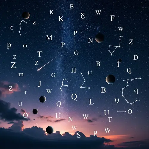 Stunning Night Sky with Constellation of Stars, Planets, and Latin Letters
