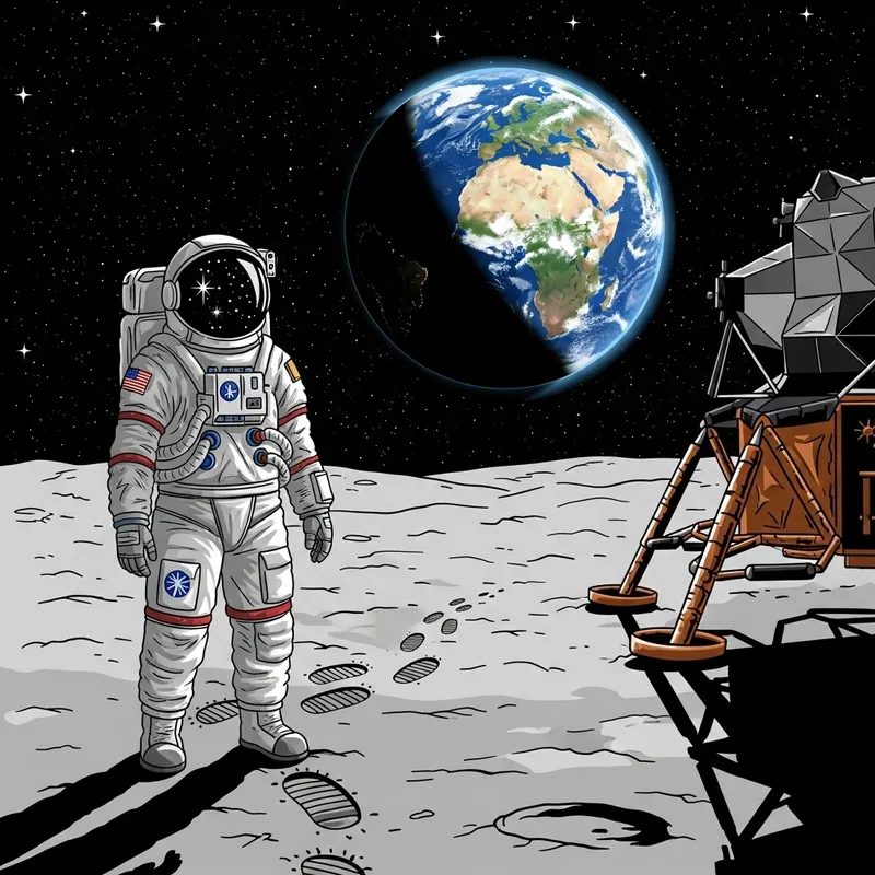 Moon Astronaut Contemplates Earth - Space Exploration Moon Astronaut Contemplates Earth - Space Exploration