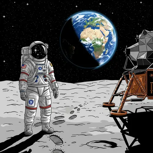 Middle-Eastern Astronaut on Moon Gazes at Earth – Space Exploration