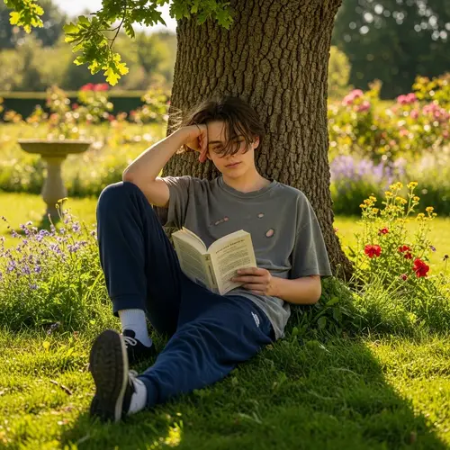 Teen Lounging Comfortably in Sunny Garden
