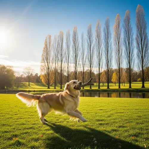 Energetic Golden Retriever Fetching in Sunny Park