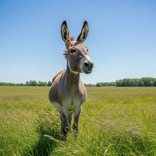 Cute Youthful Donkey in Serene Pasture