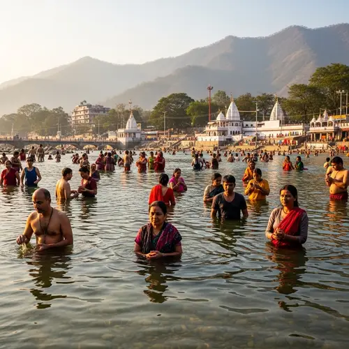 Haridwar River Bathing Ritual | Scenic Mountain Views