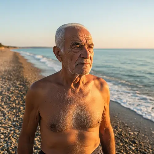 Elderly Arab Man Embraces Beach Serenity
