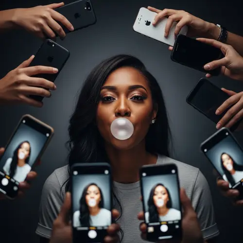 Confident Black Woman Amidst Social Media Buzz