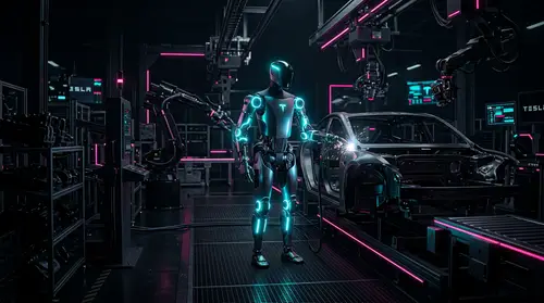 Optimus Robot at High-Tech Tesla Facility