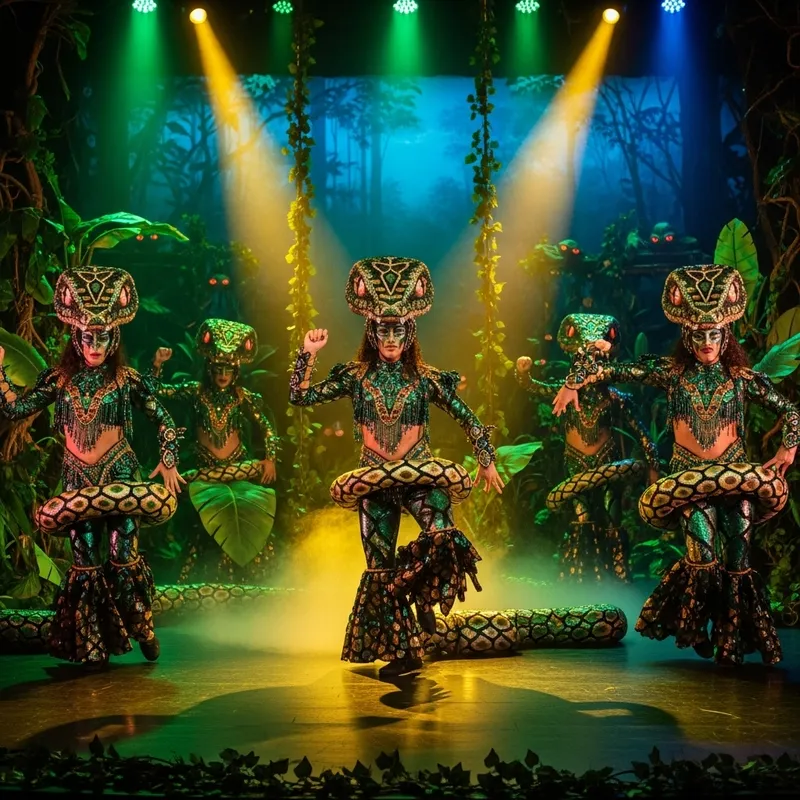 Anaconda Dance: Costumes, Stage, and Makeup Details