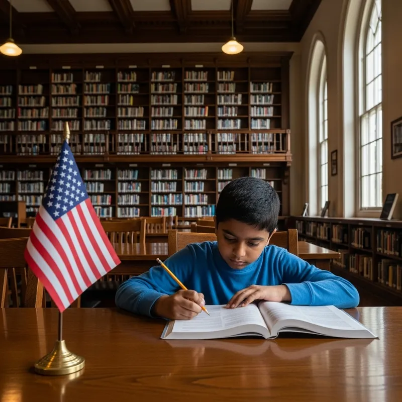 Young South Asian Boy Studying English in a Library | Language Learning