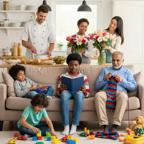 Diverse Home Scene: Thriving Multicultural Moments