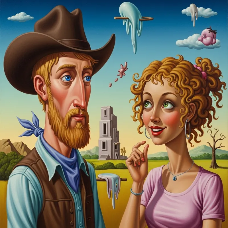 Surreal Encounter: Magical Realism with Cowboy and City Girl Surreal Encounter: Magical Realism with Cowboy and City Girl