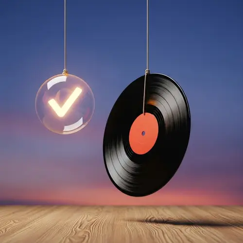 Record Suspension Sekcheck - Suspended Vinyl Record & Checkmark