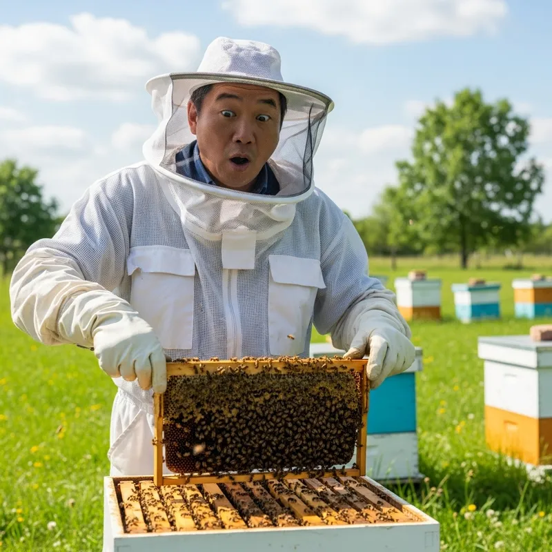 Funny Beekeeper with Bees