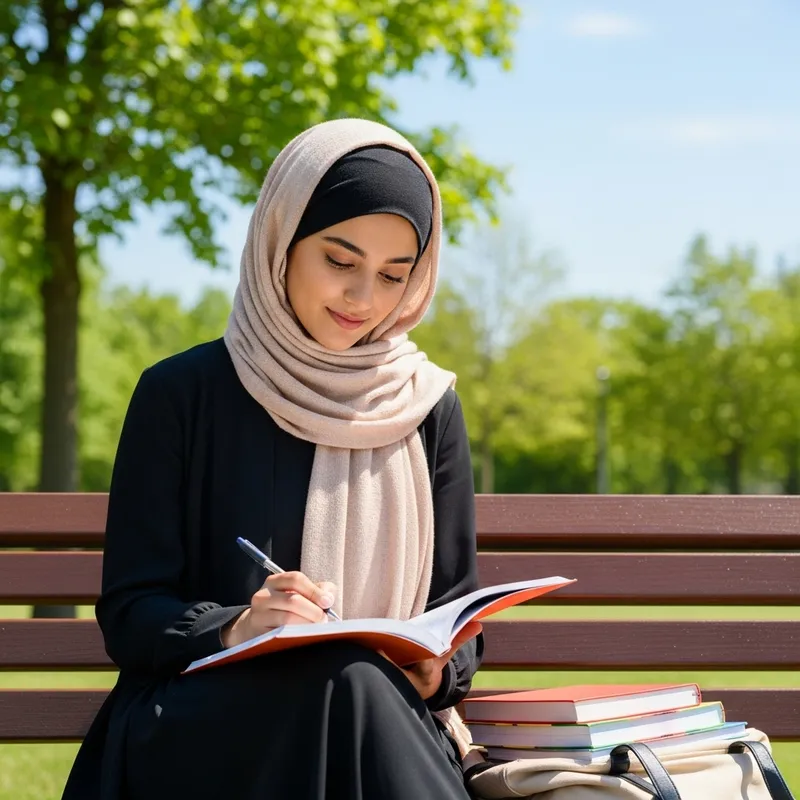Beautiful Student Wearing Hijab Learning Outdoors Beautiful Student Wearing Hijab Learning Outdoors
