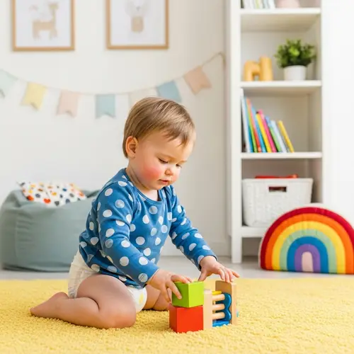 Adorable Caucasian Toddler Playing with Colorful Block Toy