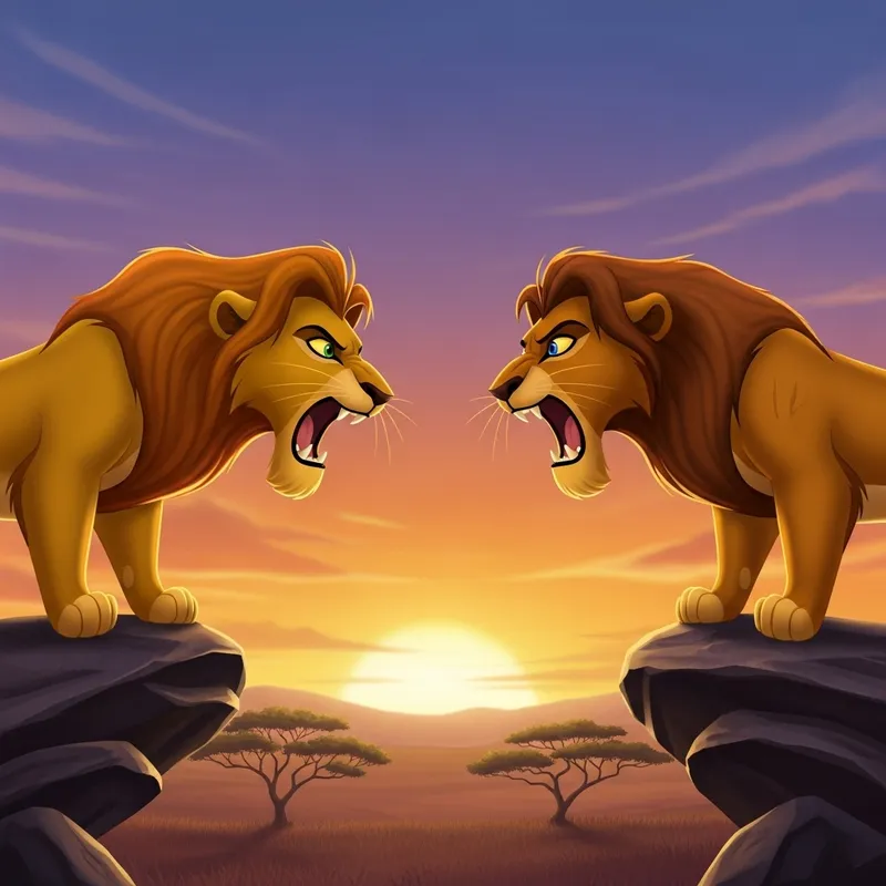 Cartoon Lions Face Off: An Animated Showdown