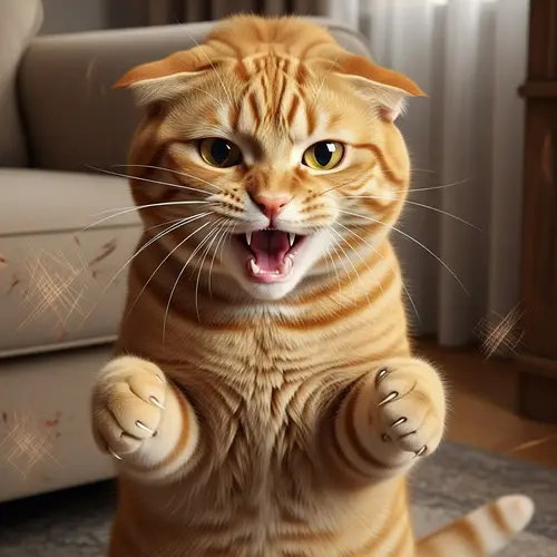 Intense Orange Cat Ready to Fight in Domestic Setting