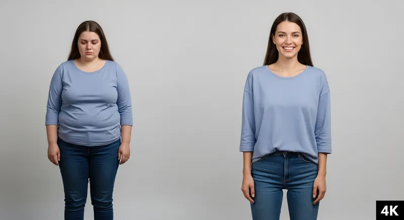 Realistic 4K Weight Loss Transformation of 30s Woman in Casual Clothes