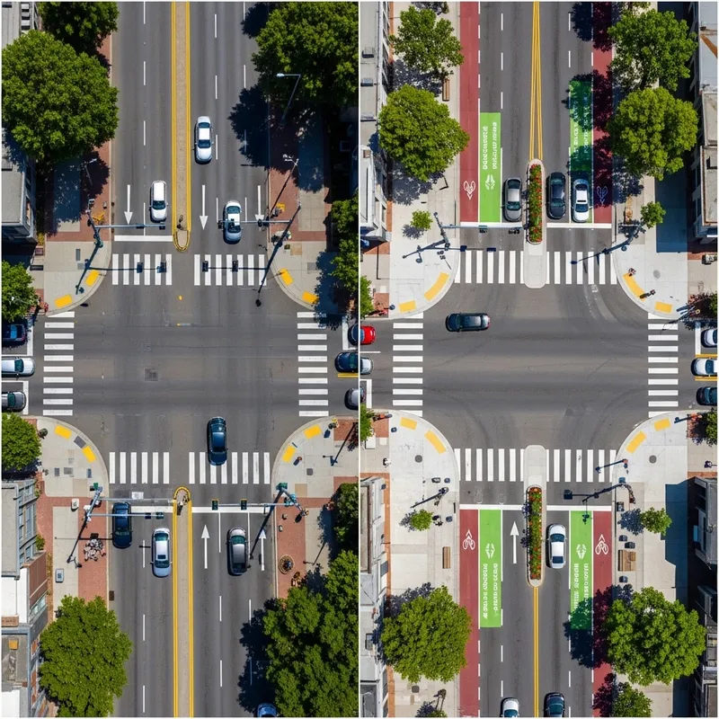 Intersection with and without Sidewalk Prioritization