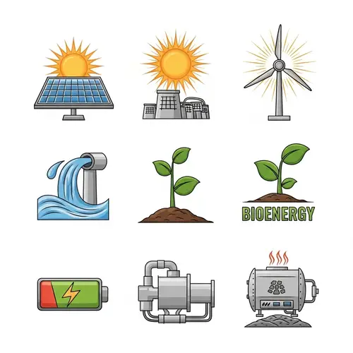 Renewable Energy Icons: Solar, Wind, Hydro, Bioenergy & More