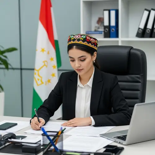 Professional Tajik Woman Working in Modern Office Setting