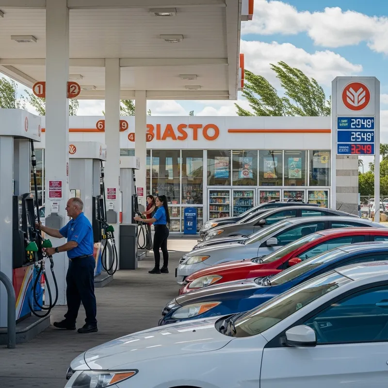 Service Station Scene: Car Refueling at Busy Gas Station Service Station Scene: Car Refueling at Busy Gas Station