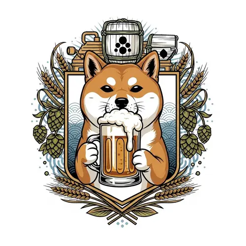 Brewery Coat of Arms with Shiba Inu Dog Drinking Beer