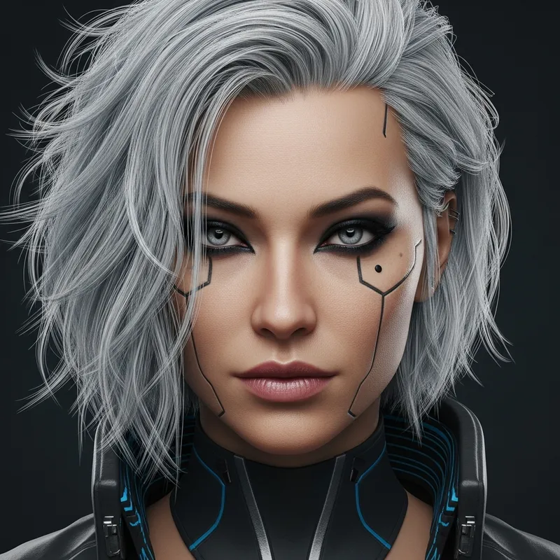 Sophisticated Cyberpunk Female Portrait with Striking Hair