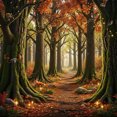 Enchanted Forest Vintage | Old Storybook Scene with Fairy Lights