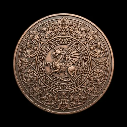 Medieval Fantasy Cooper Coin - Unique Design with Mythical Creature