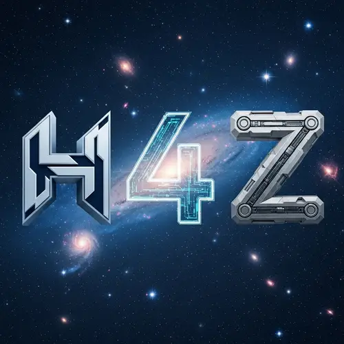Futuristic 3D Letter H, Number 4, and Letter Z on Cosmic Sky Background