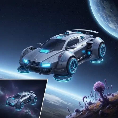 Futuristic Space Car | High-Tech Silver Vehicle Concept