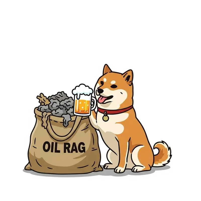 Shiba Inu and Oil Rag Bag Drinking Beer Together