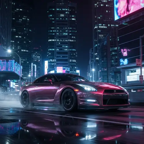 Nissan GTR R35 Speeding Through City at Night | Neon Lights