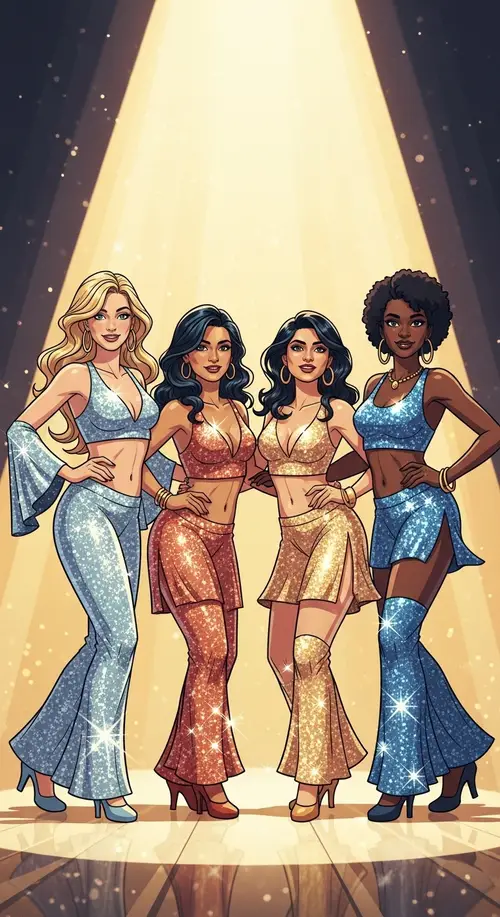 70s Disco-inspired Dance Showcase with Four Energetic Female Dancers