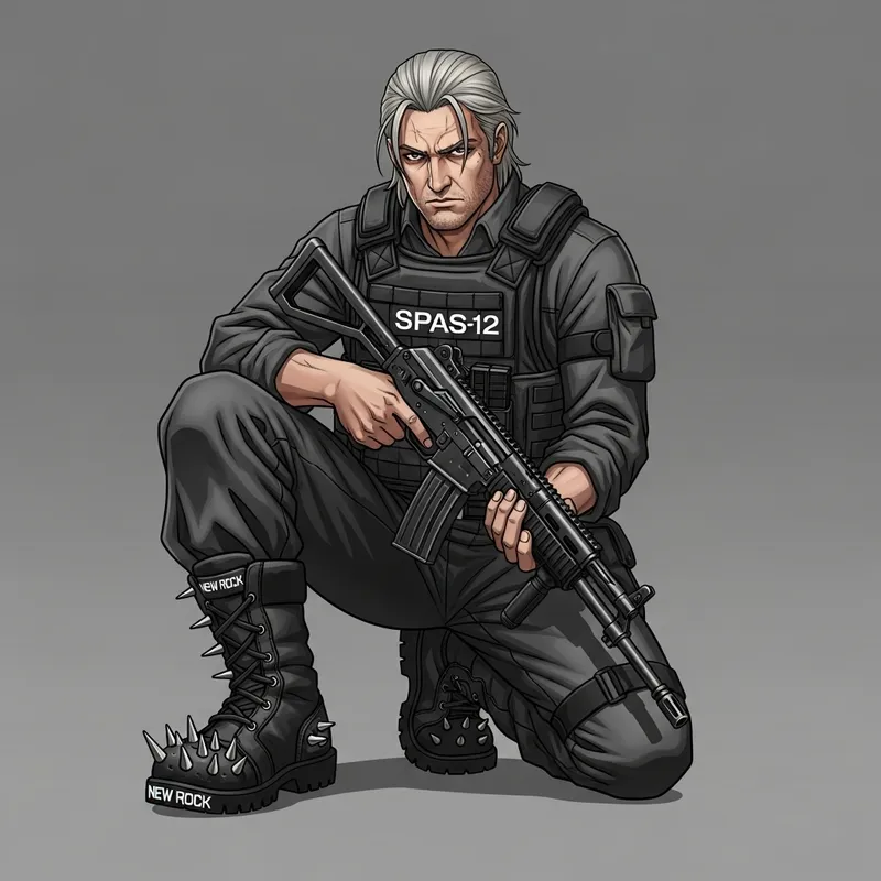 Intimidating Man with Spiky New Rock Boots and Spas-12