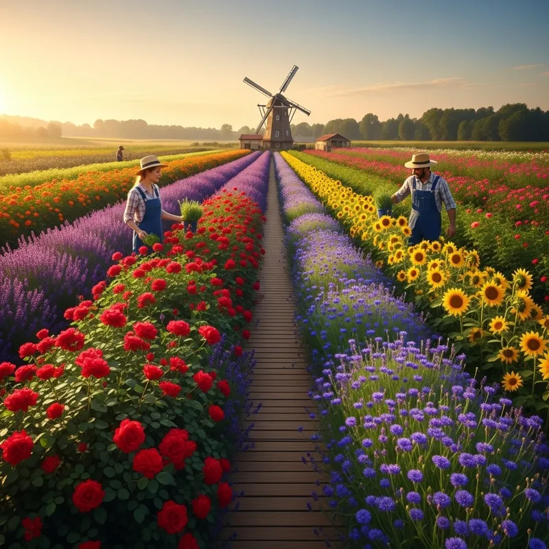 Colorful Flower Farm Sunset View