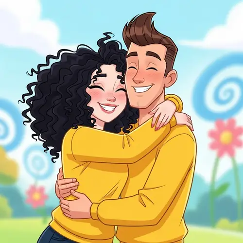 Whimsical Animation of a Couple in Yellow Sweatshirts