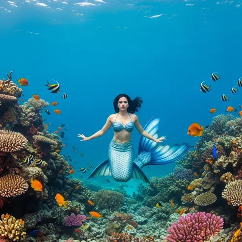 Hispanic Mermaid in Surreal Underwater Scene